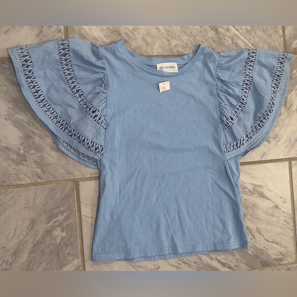 NWT Self Contrast Anthropologie Womens Blue Blouse Size Small